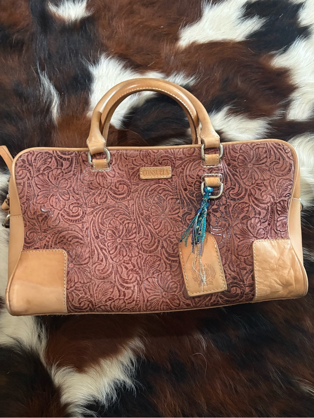 Consuela Embossed Floral Satchel - Brown/Tan
